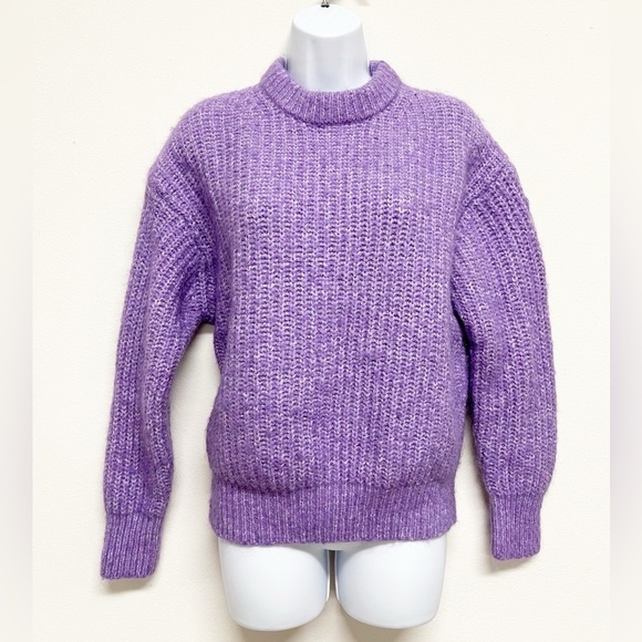 Zara Womens Bloggers Fave Lilac Chunky Purl Knit Round Neck Sweater Size S - Picture 2 of 7